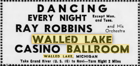 Walled Lake Dance Pavillions - 21 Jul 1950 Ad (newer photo)